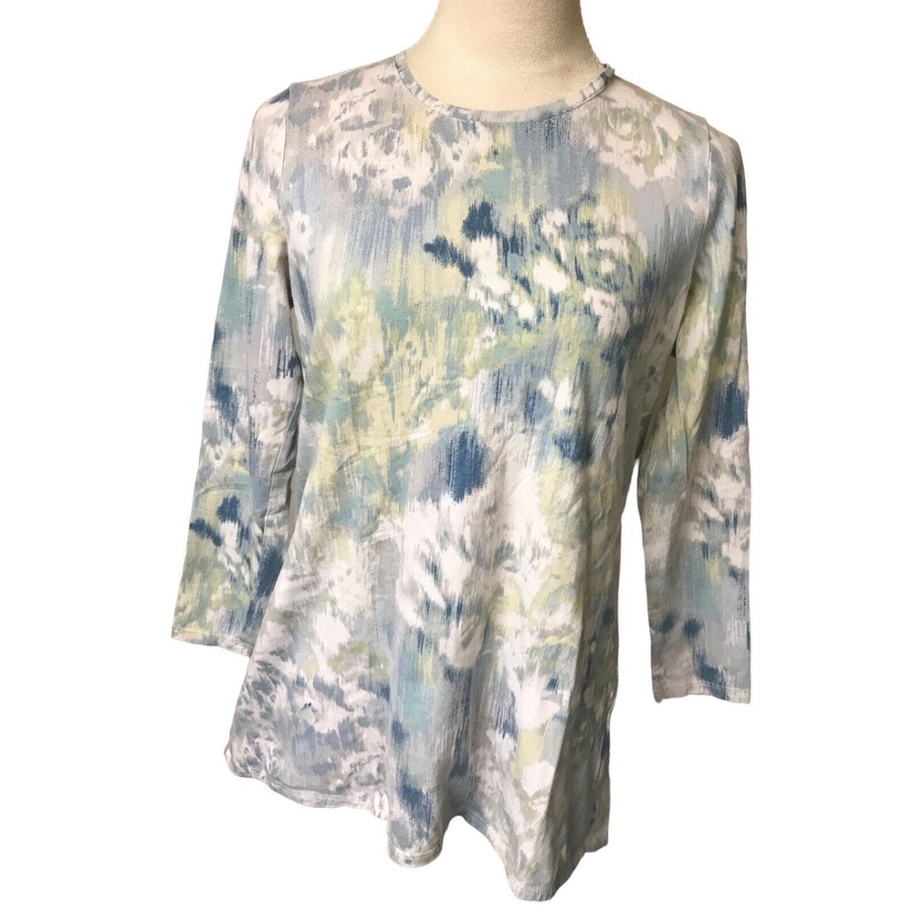 Pure Jill Top Blue White Tie Dye 100% Pima Cotton Long Sleeves Pullover Petite S